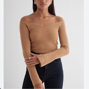 NWT Express Fitted Ribbed off the Shoulder Sweater Size Medium